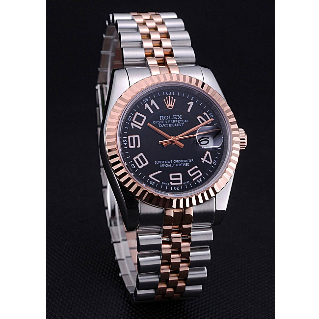 Aaa replica watch Steel DateJust Rolex Black Stainless and Dial Gold Bracelet 622545 0709